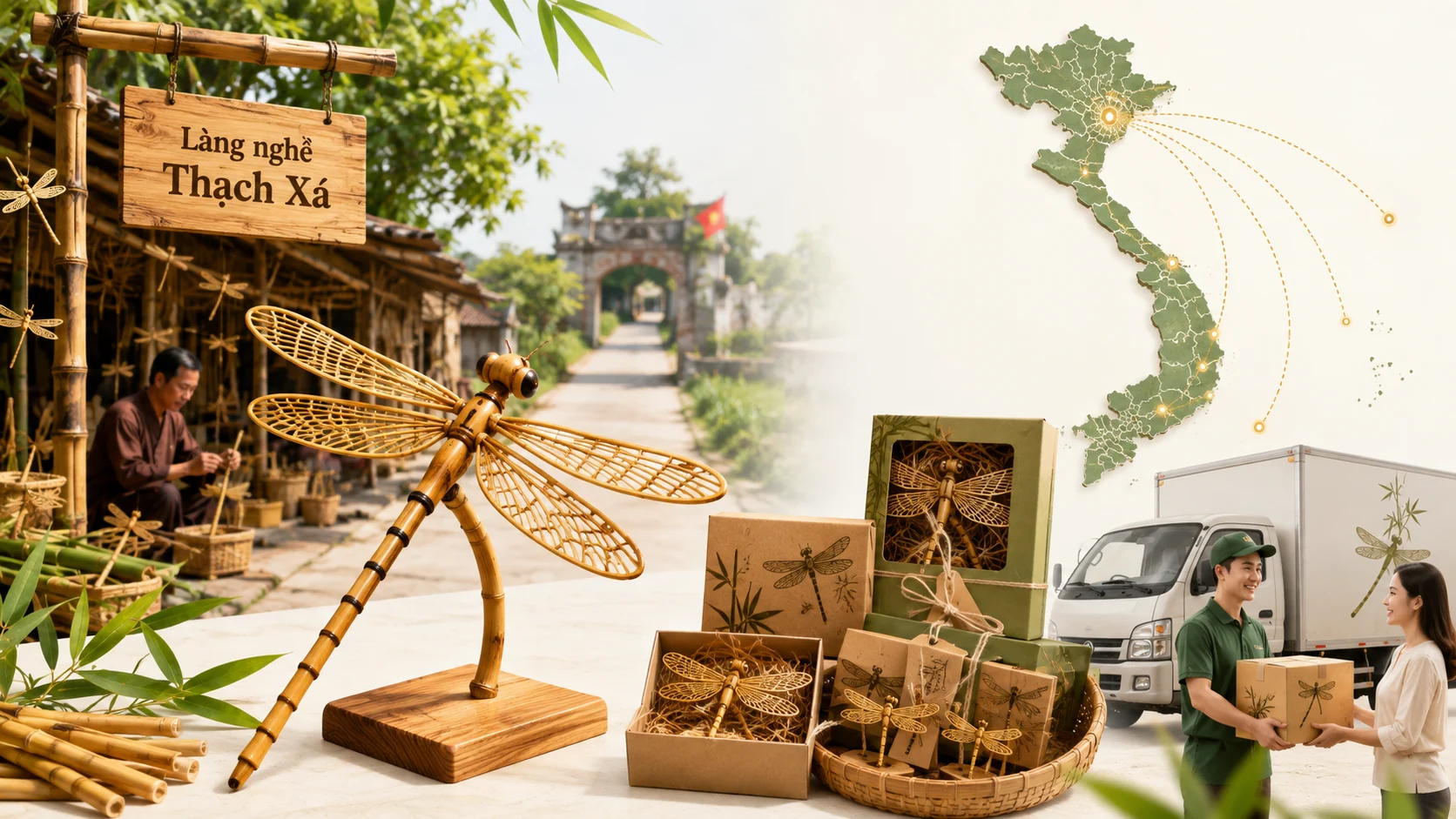 Chuồn chuồn tre Thạch Xá từ nơi sản xuất đến khách hàng trên toàn quốc